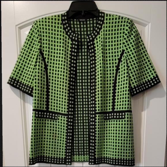 Misook green & black checker sweater cardigan small - Picture 1 of 7